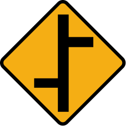 Staggered crossroads with roads of equal importance sign