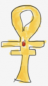 Gold Ankh with extra cross member ruby center